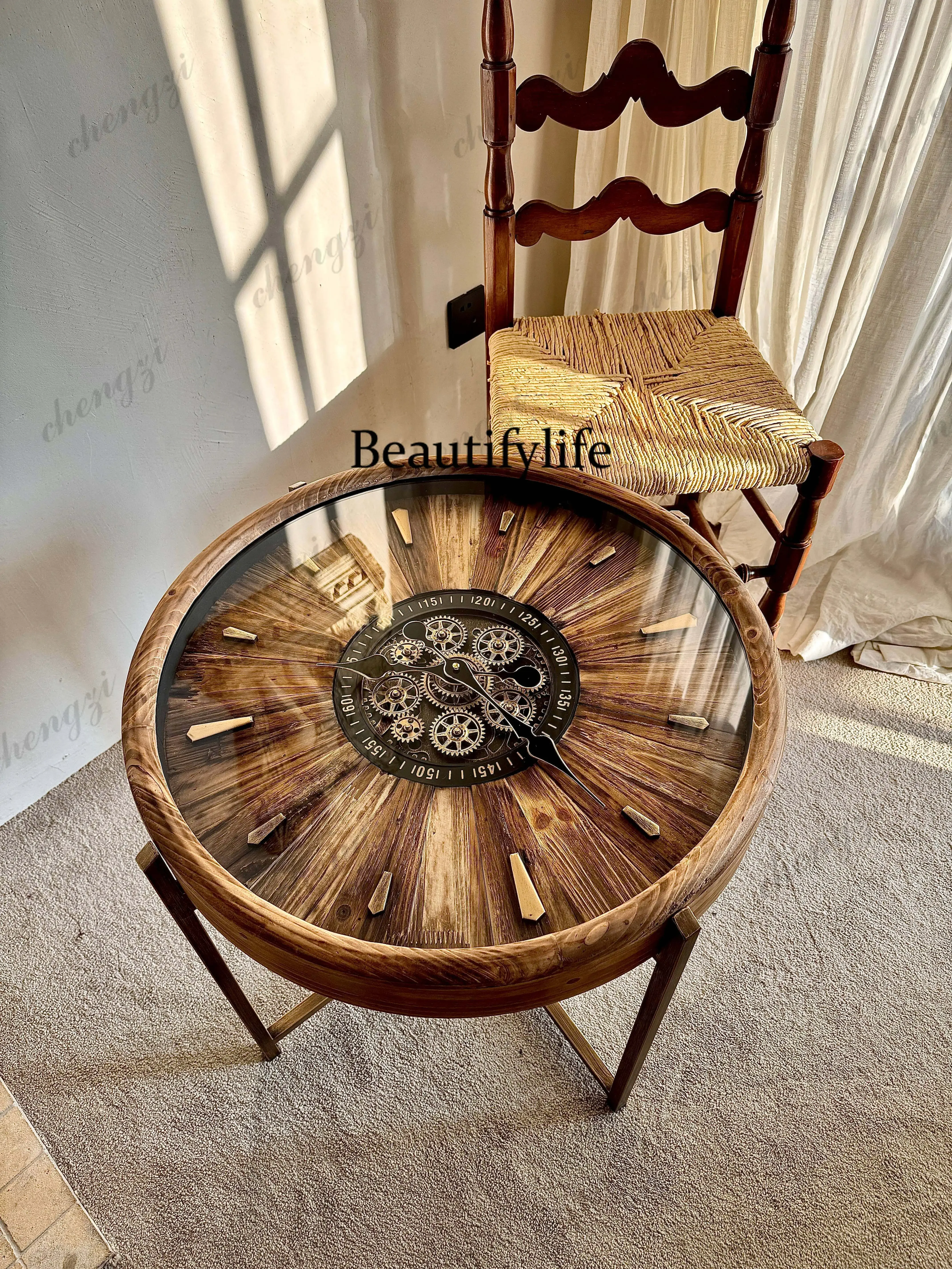Y136 Retro high-end sense light luxury design sense American clock gear living room sofa side few small apartment bed and breakf