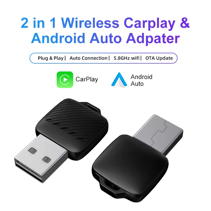 Wired To Wireless CarPlay/Android Auto Adapter, 5GHz WiFi5,USB/type-c Plug and Play, for 99% Original Wired CarPlay/Auto Cars
