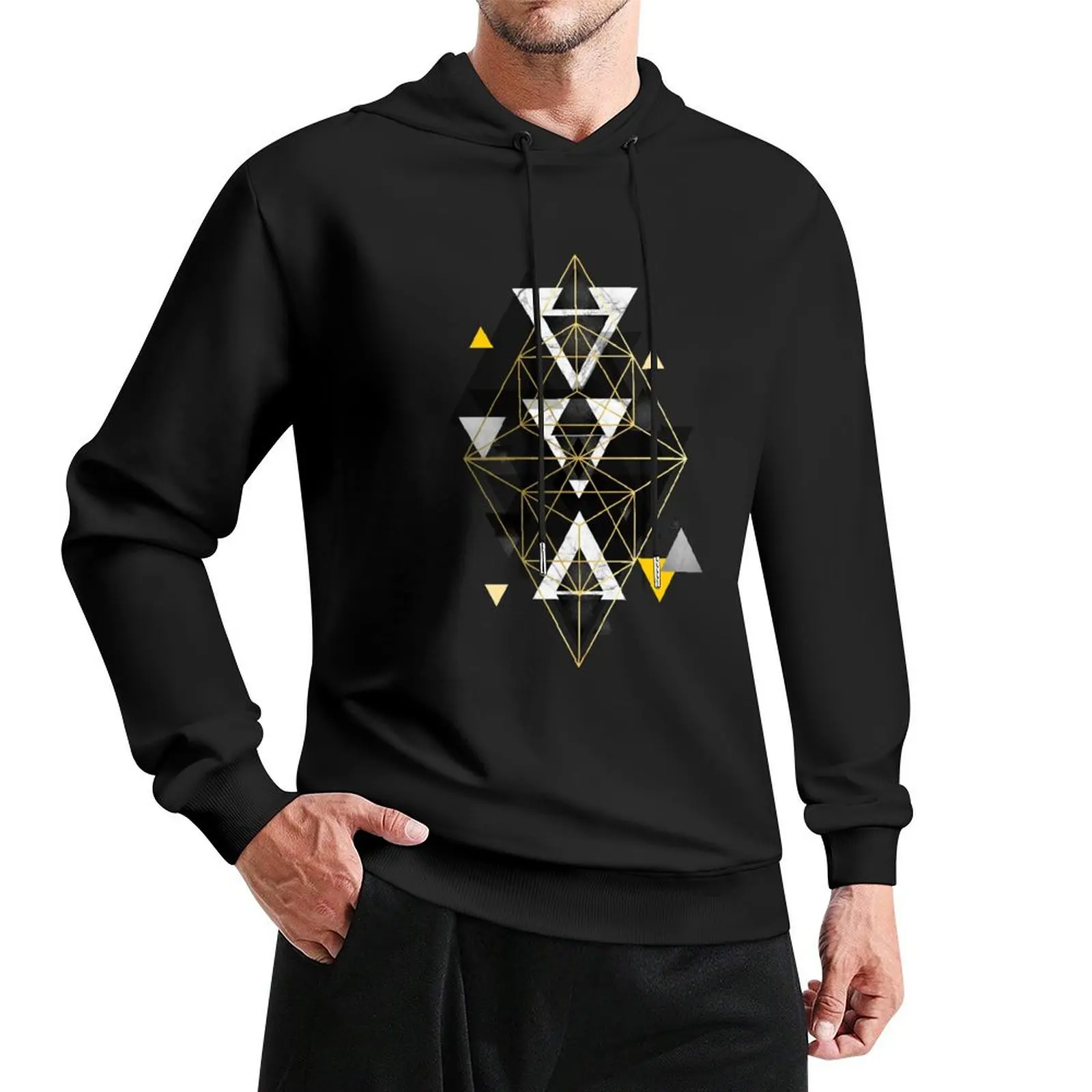 

Yellow and Black Geometric Pullover Hoodie men wear new hoodies and sweatshirts