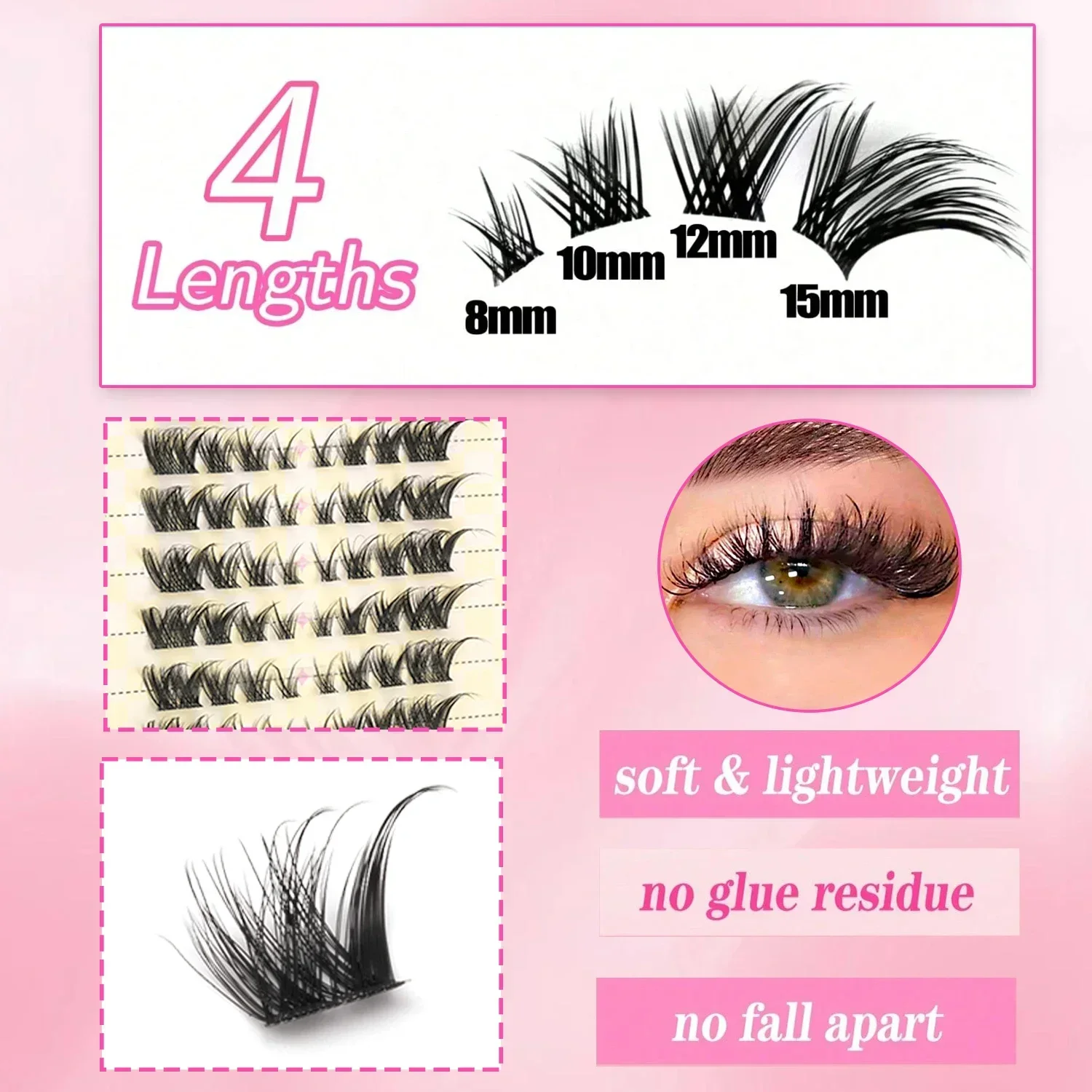 252 Clusters Nine‑Tailed Rabbit Cluster Lashes 28 Rows 8‑15mm Mixed Length DIY Soft Self‑Apply Individual Eyelash Extensions