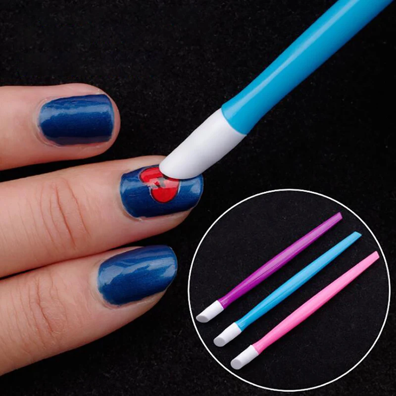 Plastic Handle Nail Cuticle Push Stick Rubber Tipped Nail Cleaner Colored Nail Art Tool for Men and Women Nail Art Manicure Tool