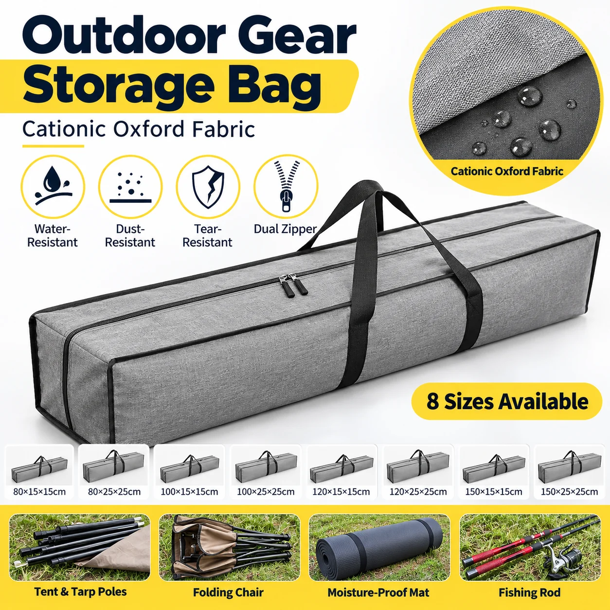 Cationic Oxford Fabric Outdoor Gear Storage Bag Large Rectangular Camping Equipment Carry Bag Dual Zipper Water-Resistant