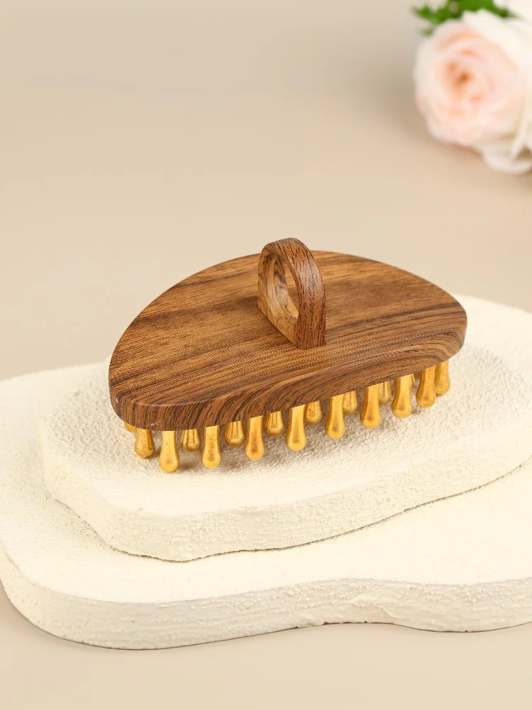 39-Tooth Solid Brass Meridian Brush Wooden Handle Massage Brush Multipurpose Beauty & Body Massage Tool