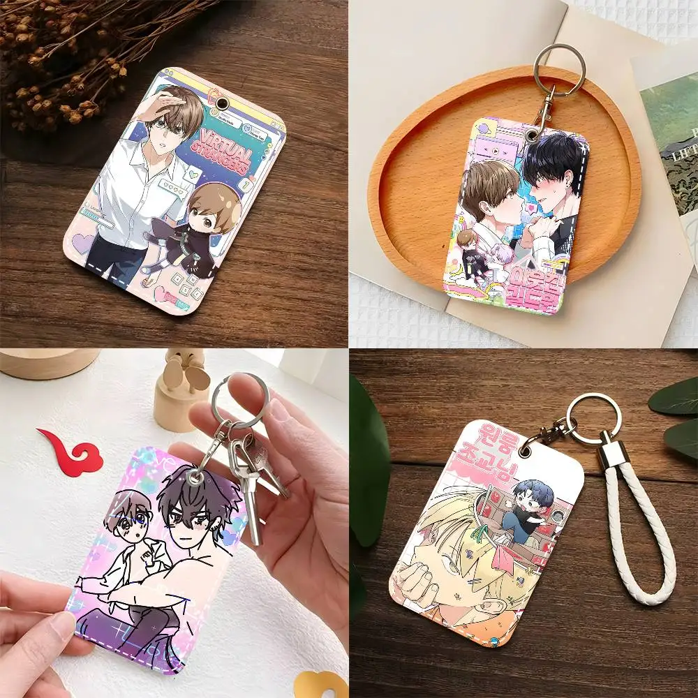 1pc Virtual Strangers Card Case Keychain Access Card Bag Key Tag Ring Leather Card Holder Key Ring Access