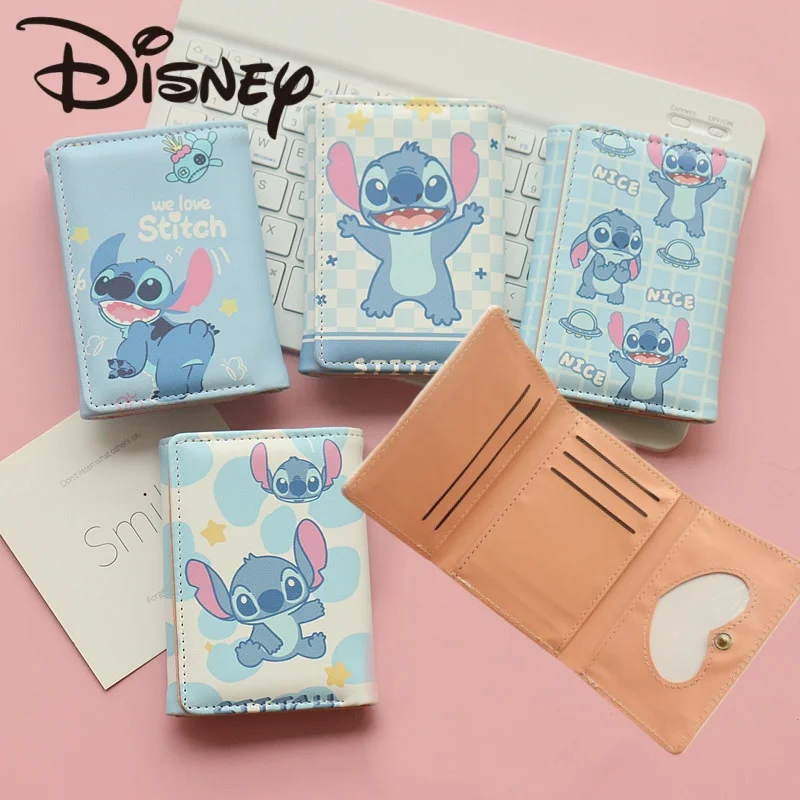 Disney Stitch Fashion Trifold Wallet for Women Girls Anime Lilo and Stitch Print Short Wallet Cute Multi-card Slot Coin Purse