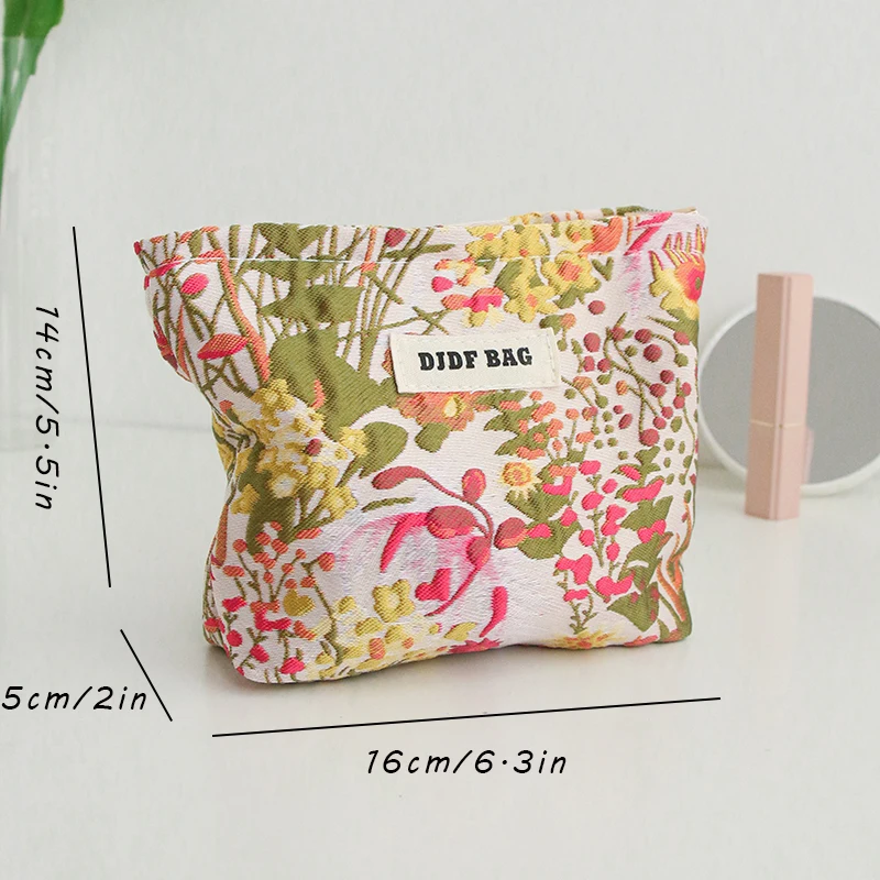 DJDF borsa cosmetica piccola da donna in stile pastorale francese con doppia cerniera in tela Mini borsa portaoggetti portatile borsa portaoggetti