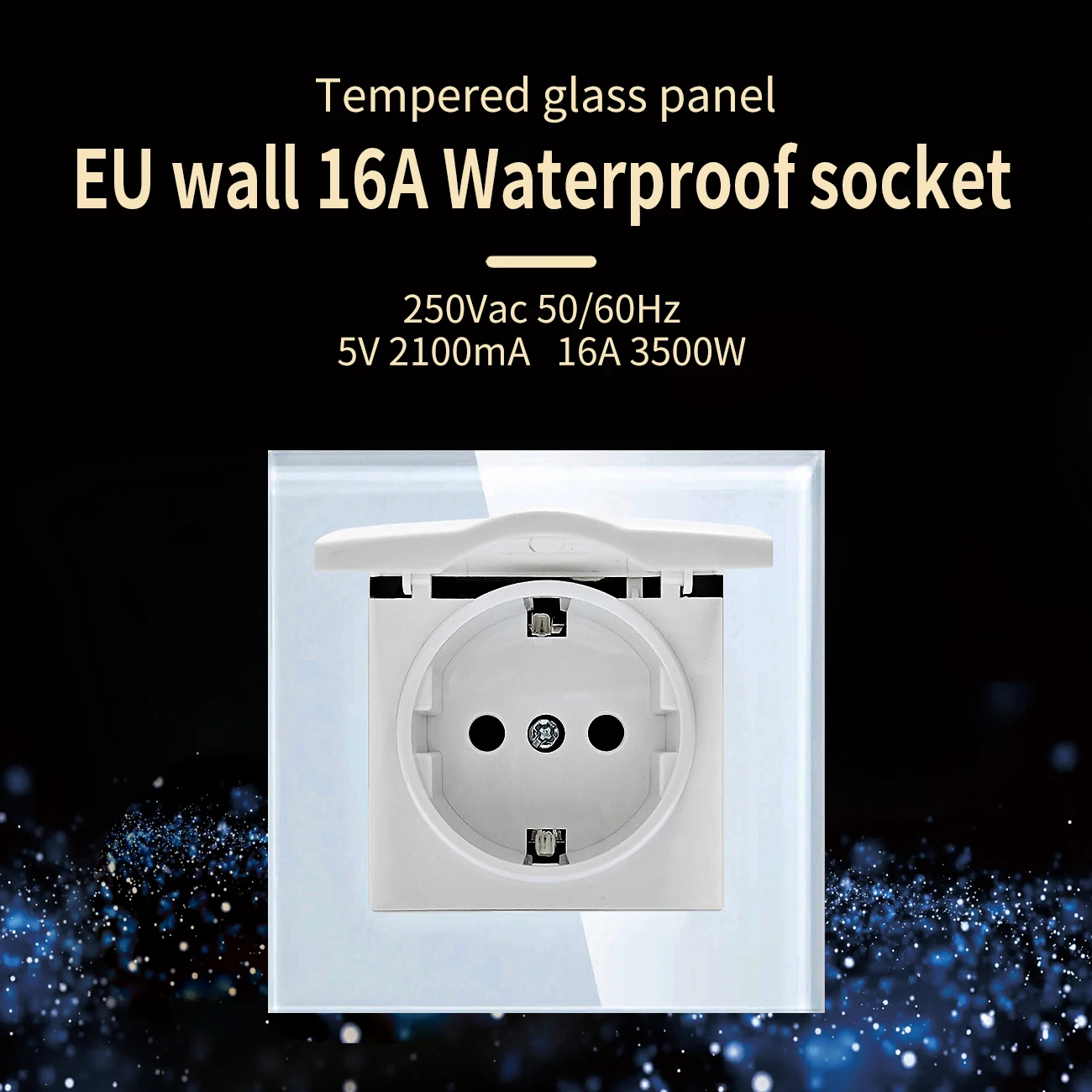 UBARO EU 82*82mm Waterproof IP55 Wall Socket Tempered Glass Panel Power Outlets Round Box Installation Built-in Socekts 250V 16A