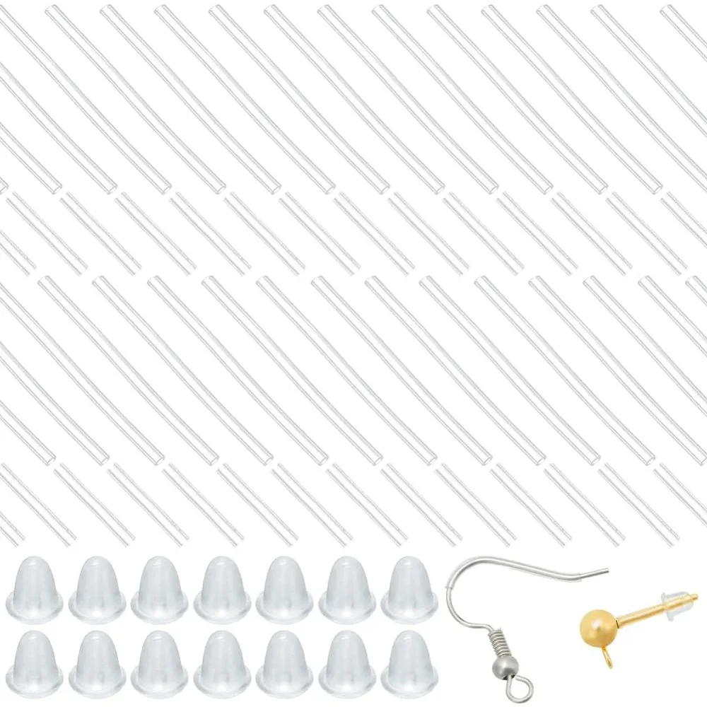 

200 шт., 2 размера, серьги, рукава, силиконовые и пластиковые трубки, защита для сережек, рукава для пирсинга с 200 шт., комплект для изготовления ушей-колокольчиков