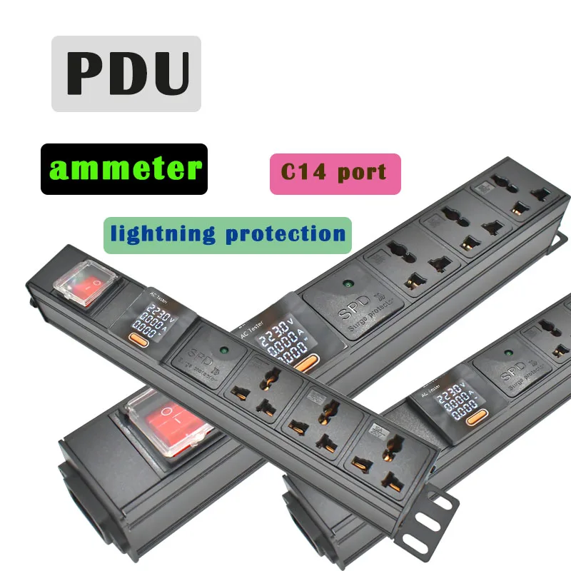C14 port PDU power strip 10A Universal socket Network Cabinet Rack  wireless Electrical  with ammeter Surge protection wireless