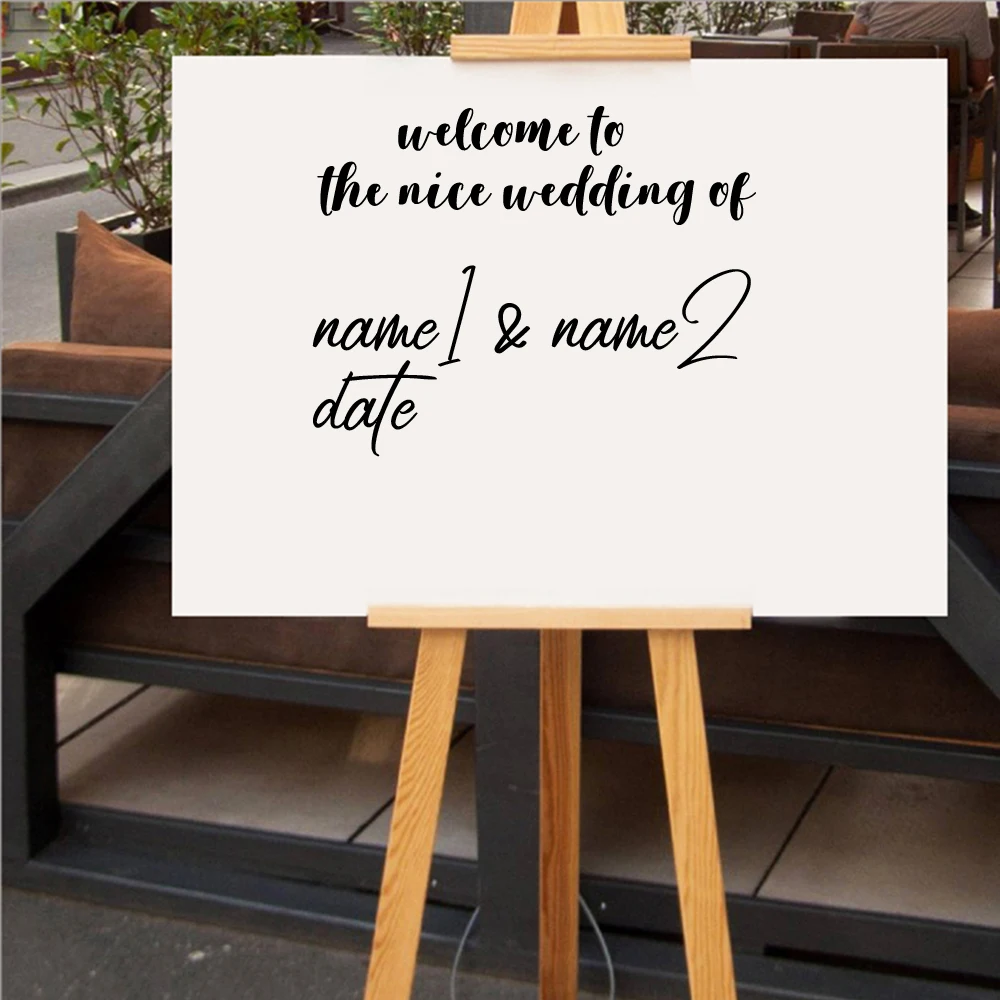 

1 pc nice marriage Welcome Signage wallSticker Custom Names Vinyl Decals Simple Pattern Wedding Sign Stickers Murals Decor