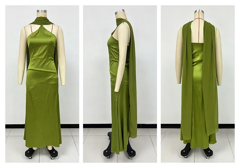 Sexy Satin Prom Dress With Scarf Sleeveless Long Sheath Party Gown Formal Wedding Guest Birthday Evening Robe