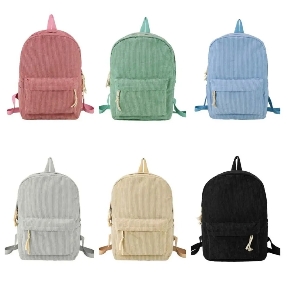 Ransel Corduroy Ringan Harajuku Warna Solid Tas Sekolah Siswa Gaya Jepang Kapasitas Besar Tas Ransel Siswa untuk Perjalanan