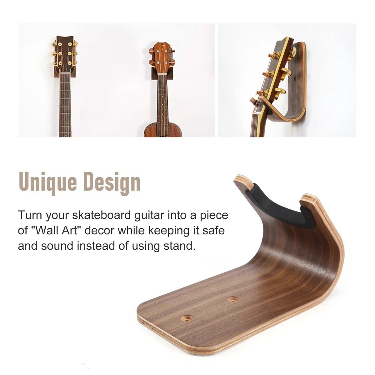 Guitarra Skate Wall Hanger, Bent Wood, Wall Mount, guitarra titular, acessórios acústicos, design exclusivo