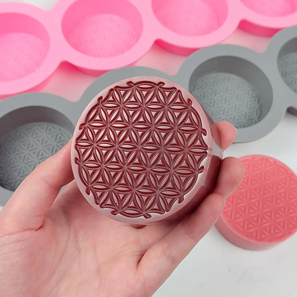 New Four-hole Soap Mold Diy Handmade Moon Cake Solid Silicone Mold Round Handmade Soap Mold Soap Making 3d Silicone Molds