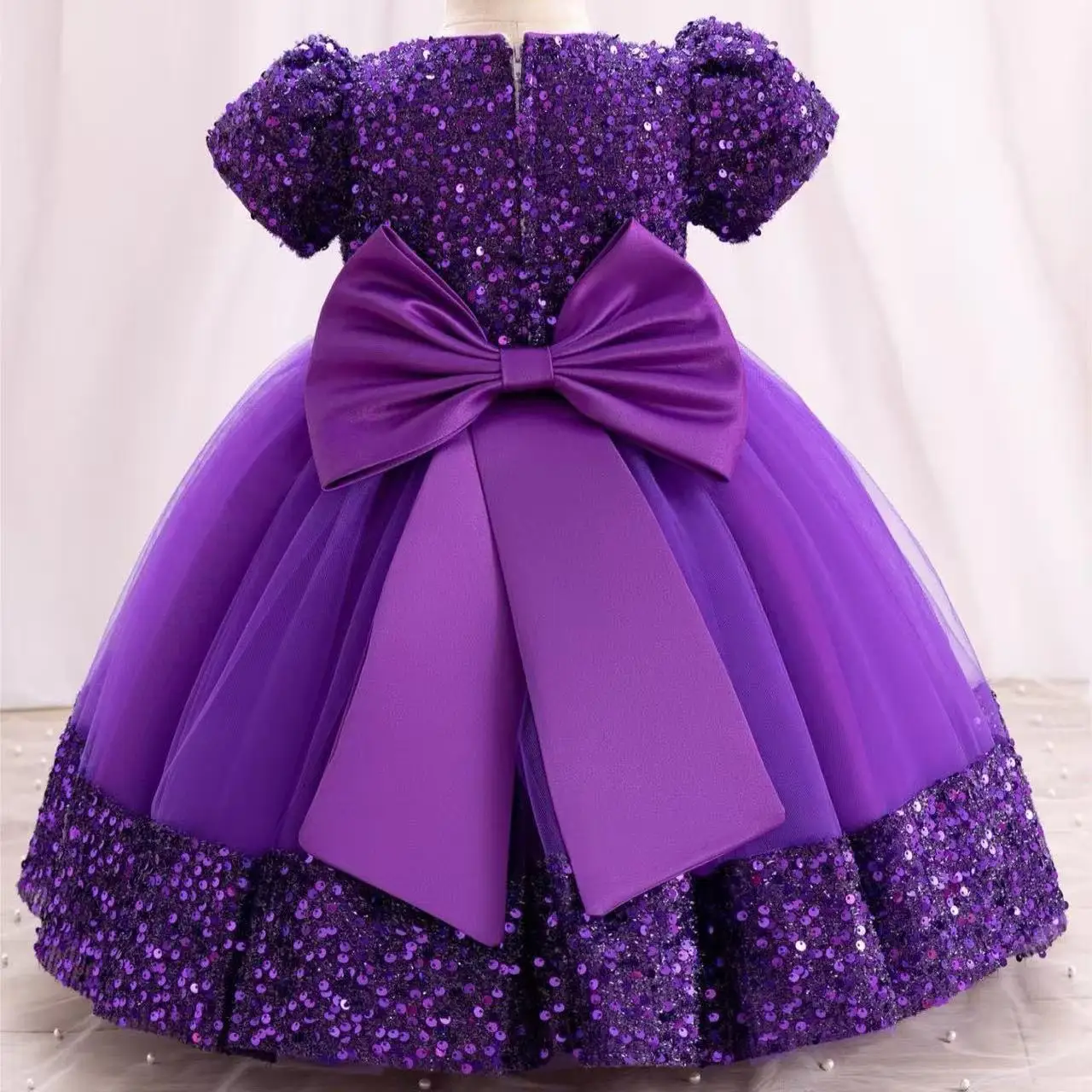 

Luxury Boutique Baby Girl Big Bow Shiny Sequin Yarn Princess Dress Flower Girl Wedding One Year Birthday Party Prom Stage Wear