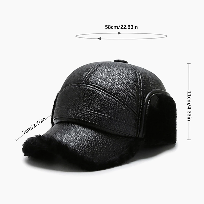 Ear Protection Bomber Hats with Earflap Men Winter Baseball Hat Leather Fur Snapback Caps Warm Visors Fishing Cycling Climbing