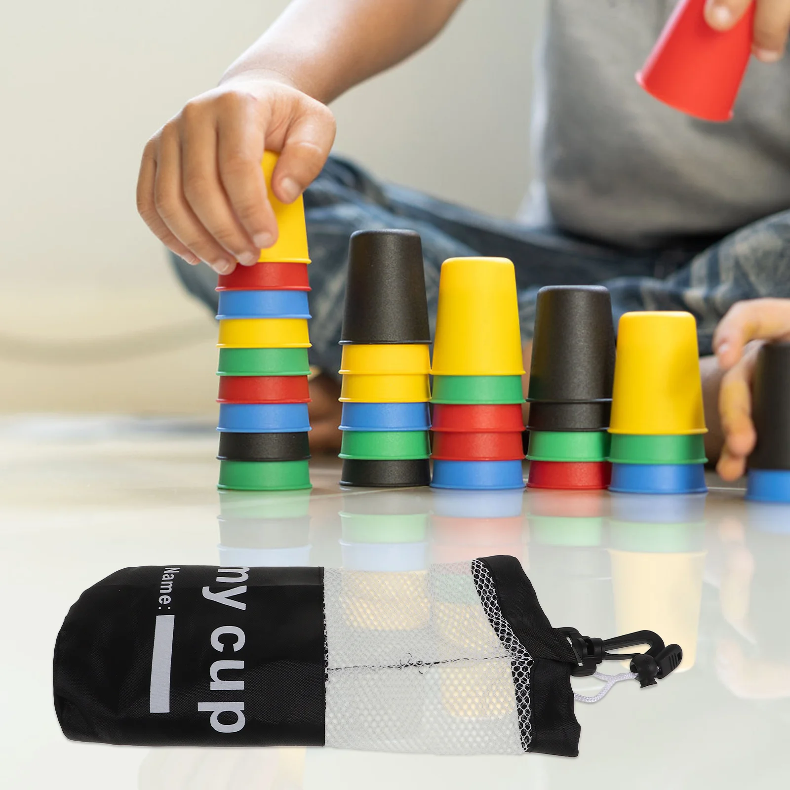 

Stacking Cup Storage Mesh Drawstring Bag Organizer for Game Multifunctional Sports Mesh