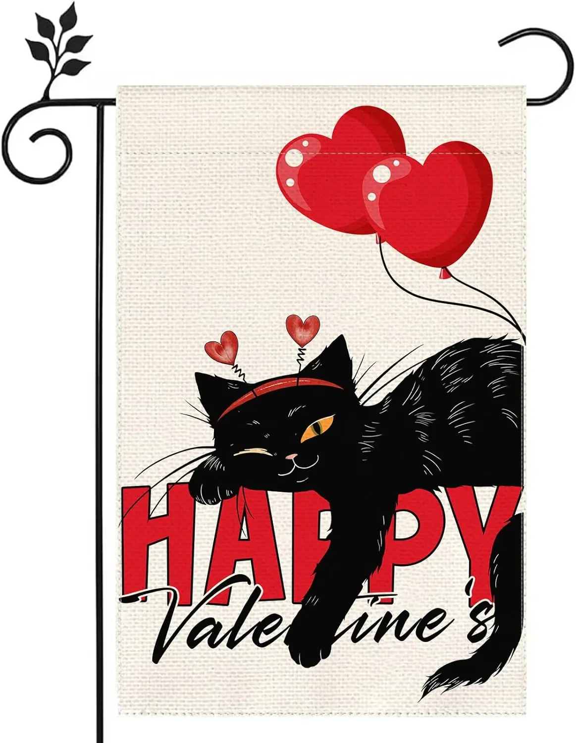 Cat Rose Red Love Heart Garden Flag 12x18 inch Double Burlap Home Holiday Decoration Outdoor Yard Flag -B LOI zzo