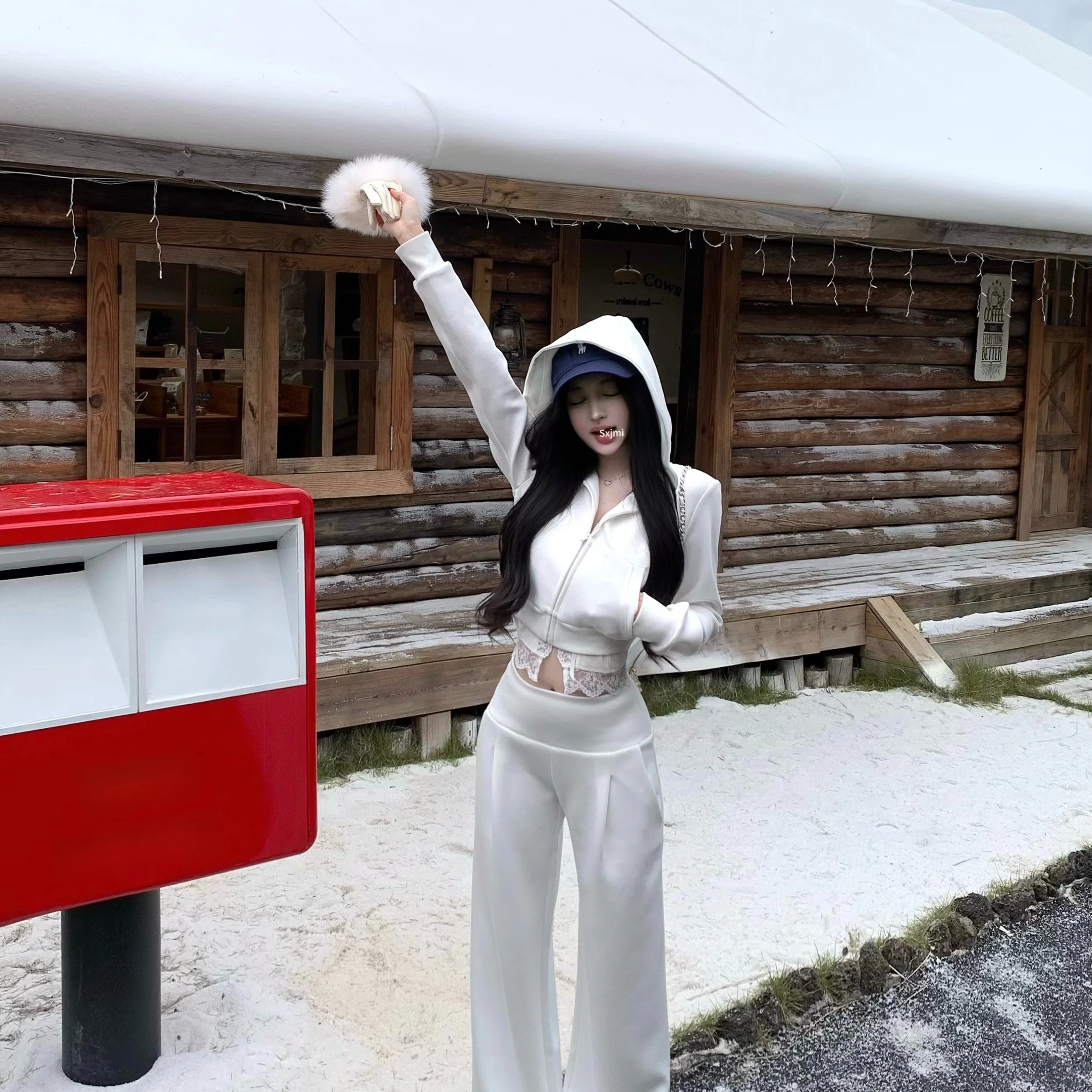 Herfst Winter Kant Patchwork Gebreid Casual Vest Hoodie Losse Joggingbroek Set Dames Midweight Lange Sve Rits Faion