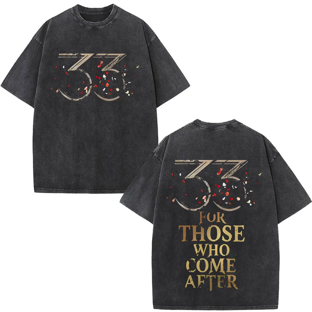 

Esquie Clair Obscur Expedition 33 Fashion Washed T Shirts Men's Women Clothing Soft Cotton Short Sleeve Retro T-shirt Streetwear