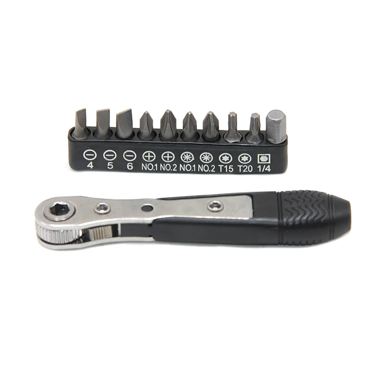Double head 36 tooth black mini ratchet screwdriver forward reverse wrench cross shaped flat screw bits repair kit image 5