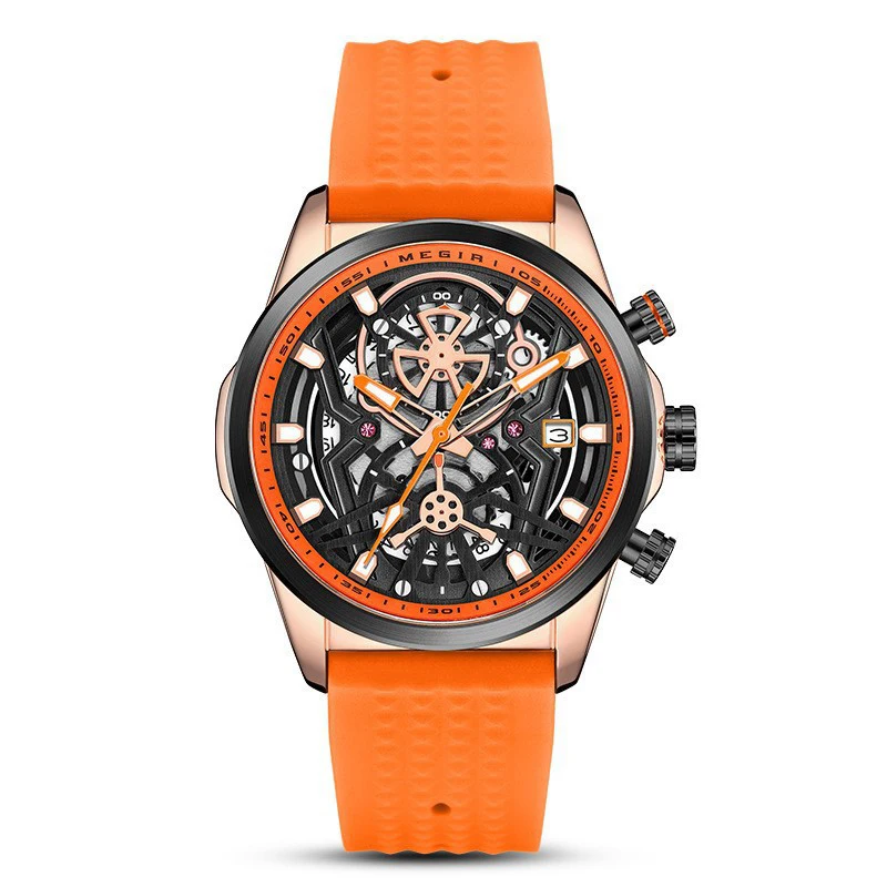 Fashion Hollow Sports Wristwatch for Men Multifunction Chronograph Waterproof Alloy Silicone Band Casual Daily Quartz Watch