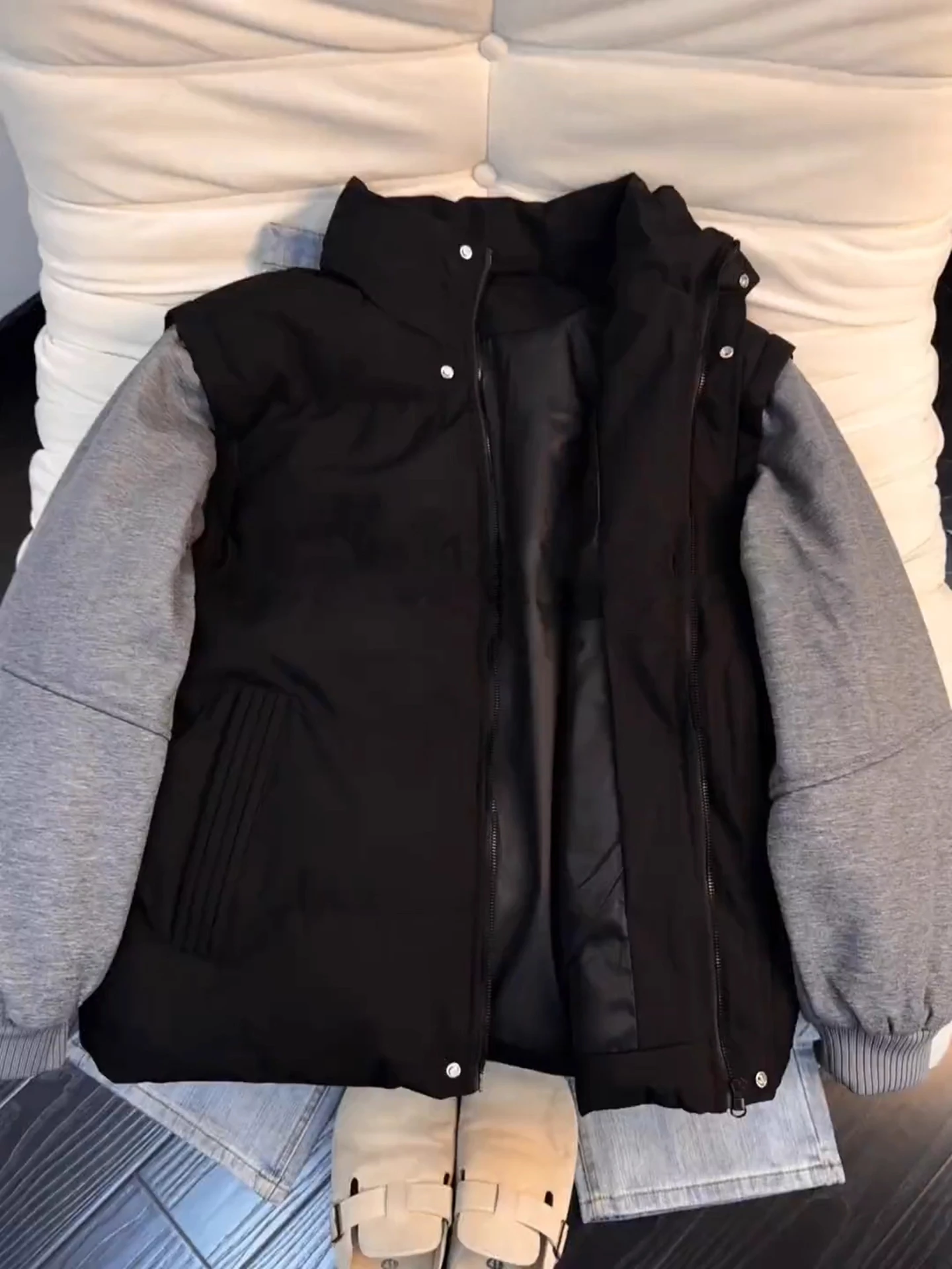 

Men's Winter Jacket Thickened down Cotton Vest Splicing Design Warm Hooded Coat Youth Casual Urban Daily Wear Outerwear