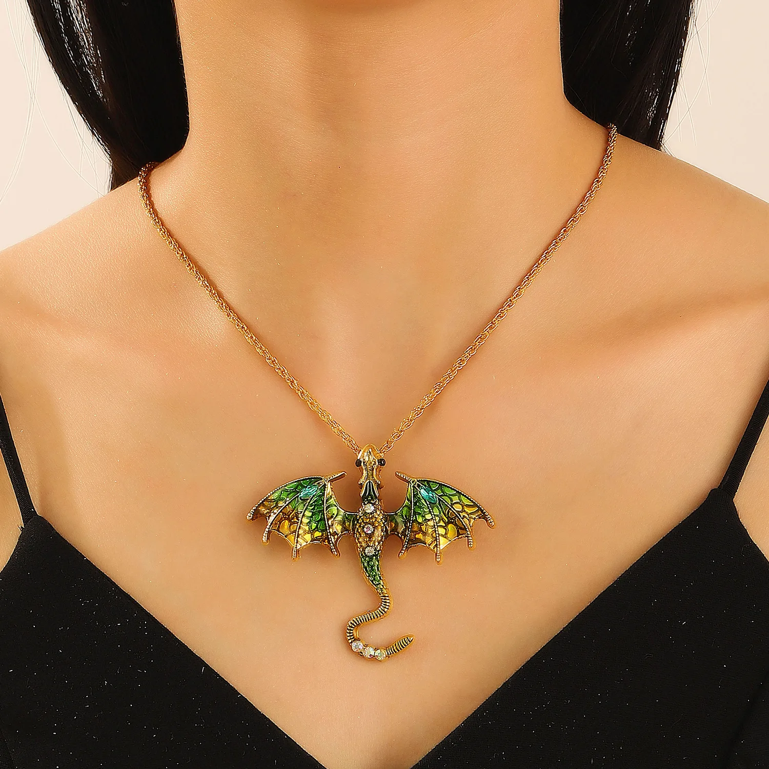Goth Fly Dragon Pendant Necklace Man Woman Punk Goth Jewelry Snake Chain Charms Choker Fashion Collar Collares Gifts