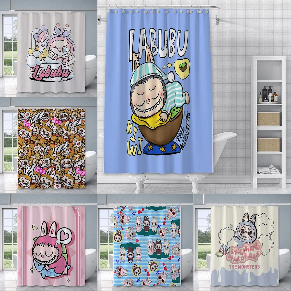 Cartoon Cute Labubu Exquisite Printed Shower Curtain Waterproof Polyester Fabric Paint Bath Curtains Home Bathroom Decor Curtain