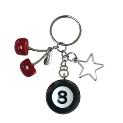 Number 8 Billiard Ball Red Cherry Keychain Star Pendant Key Buckle Creative Car Key Chain For Men Women Bag Pendant Accessories