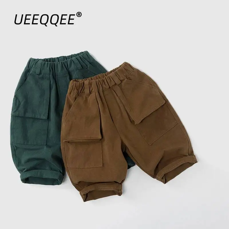 

Spring Autumn Children Pants 1-8Y Boys Cotton Spliced Pockets Loose Casual Straight Trousers Korean Toddler Wear Kids Clothing