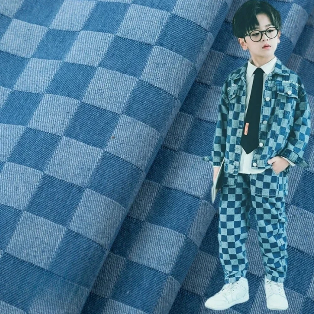 

Хлопковая жаккардовая джинсовая ткань для утолщенного клетчатого пальто, классических брюк, дизайнерская ткань для шитья своими руками, модный материал на метр