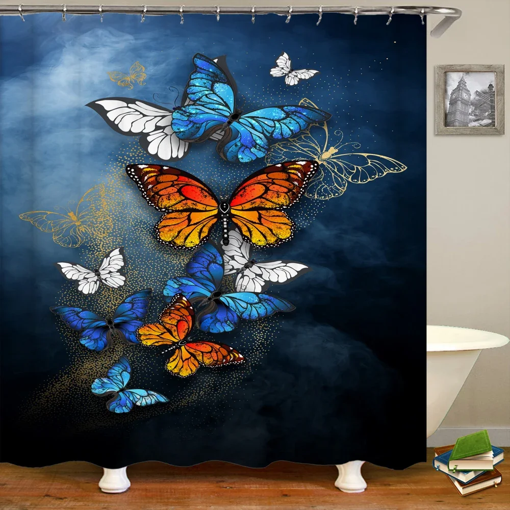 3D Beautiful Butterfly Printed Shower Curtains Bathroom Curtains Waterproof Polyester Frabic Decoration Bath Curtain 180X180cm