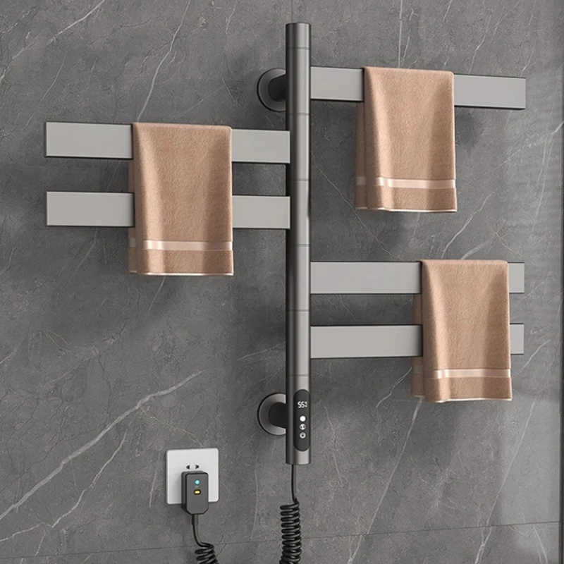 Bathroom Electric Towel Warmer Rotating Stainless Steel Drying Rack for Home  No Drill Carbon Fiber Warm Rack Smart Towel Dryer