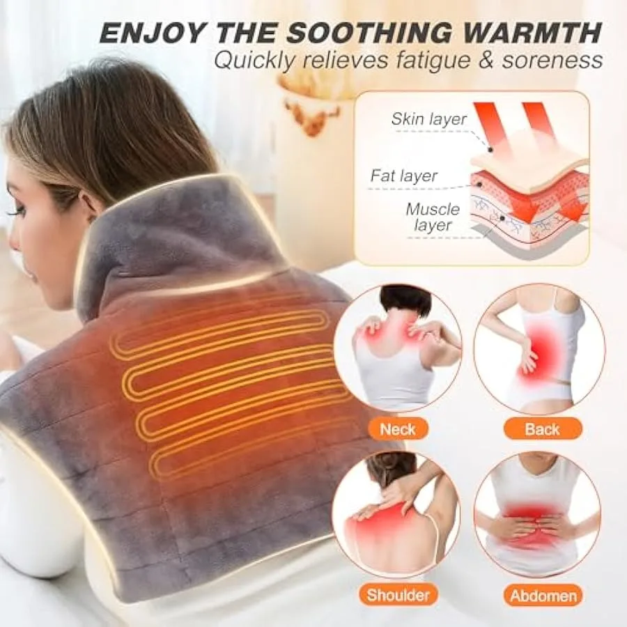 Heating Pad for Neck and Shoulders Portable Cordless Heating Pad with Power Bank for Pain Relief Electric Heated Pad with 3 Hea