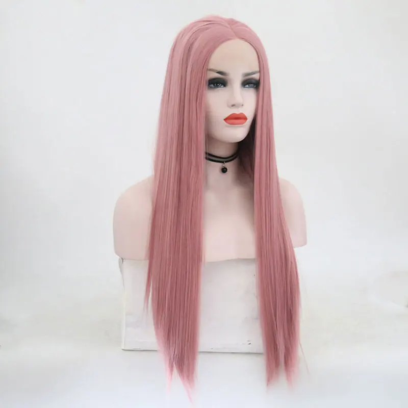 Rose Pink Straight Hair Wig Synthetic 13x4 Lace Front Wigs High Quality Heat Resistant Fiber Natural Hairline For Fashion Women