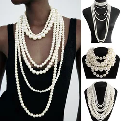 Vintage Multilayer Waterfall Shaped ZAA Imitation Pearl Necklace for Women Fashion White Pearls Chain Choker Necklace Jewelry