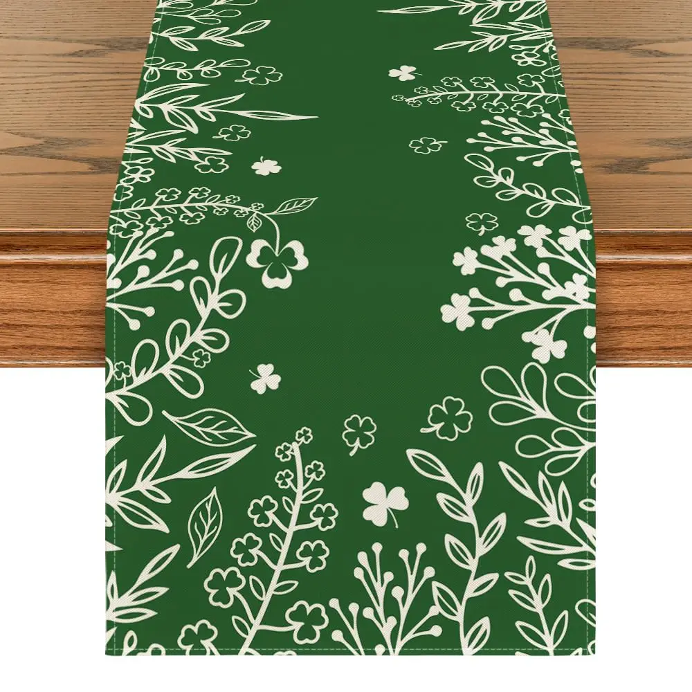 Green St. Patrick's Day Table Runner, Spring Holiday Kitchen Dining Table Decoration for Outdoor Home Party Decor 13 x 72 Inch