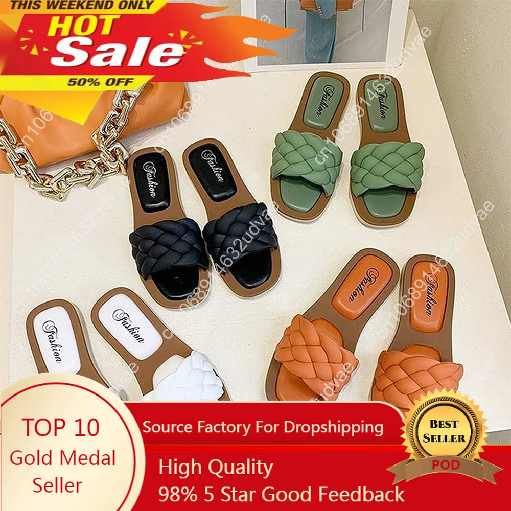 

Sandals 2023 Women Open Toe Sandals Walking Solid Color Women Shoes Woven Beach Female Slippers Holiday Slipper Chaussure Femme