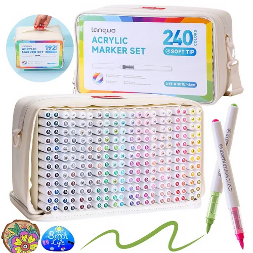 Rotuladores de pintura acrílica con control automático de tinta, estilos de bolsos (con base de almacenamiento), caja de almacenamiento en capas, bolígrafos de pintura acrílica con punta de pincel