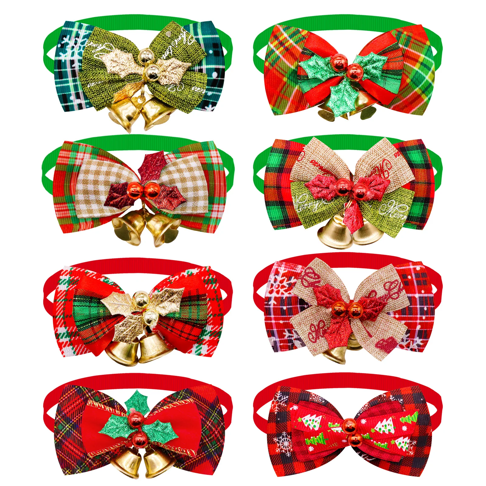 50PCS Pet Bowknot Dog Bowtie with Bell Christmas Decorate Style Adjustable Puppy Festival Party Collar for Small Dog Accessories