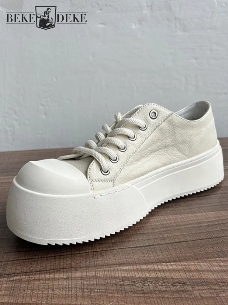 

Модные мужские однотонные кроссовки на платформе из натуральной кожи для отдыха, молодежная трендовая дышащая повседневная обувь из воловьей кожи с круглым носком на шнуровке