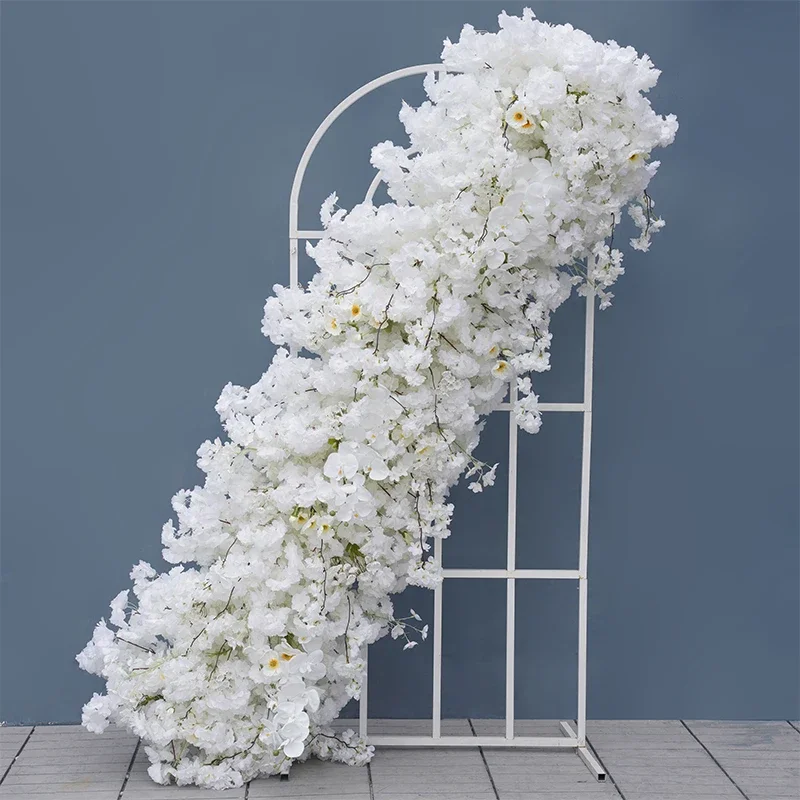 White Cherry Blossom Arch Flower Arrangement Outdoor Artificial Flower Runner Wedding Background Decorative Event Floral Stand