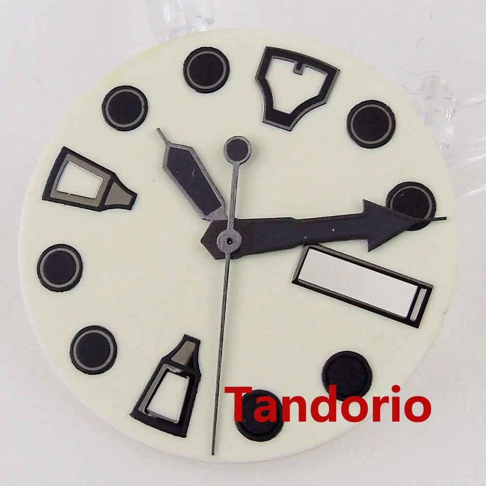 28.5mm Beige Sterile Watch Dial Face For NH35A NH36A 7s26 Automatic Movement Full Luminous Watch Parts Accessories Black Hands