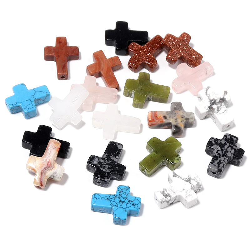 5pcs 12x16mm Natural Stone Cross Shape Beads Agate Turquoise Jade Loose Beads For Jewelry Making DIY Bracelets Necklace Supplies