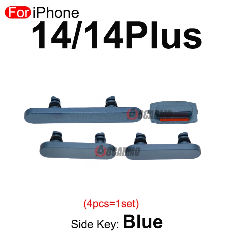 Aocarmo For Apple iPhone 14 / 14p 14 Plus Side Key Power On Off Volume Mute Buttons Replacement Parts Midnight Starlight Blue