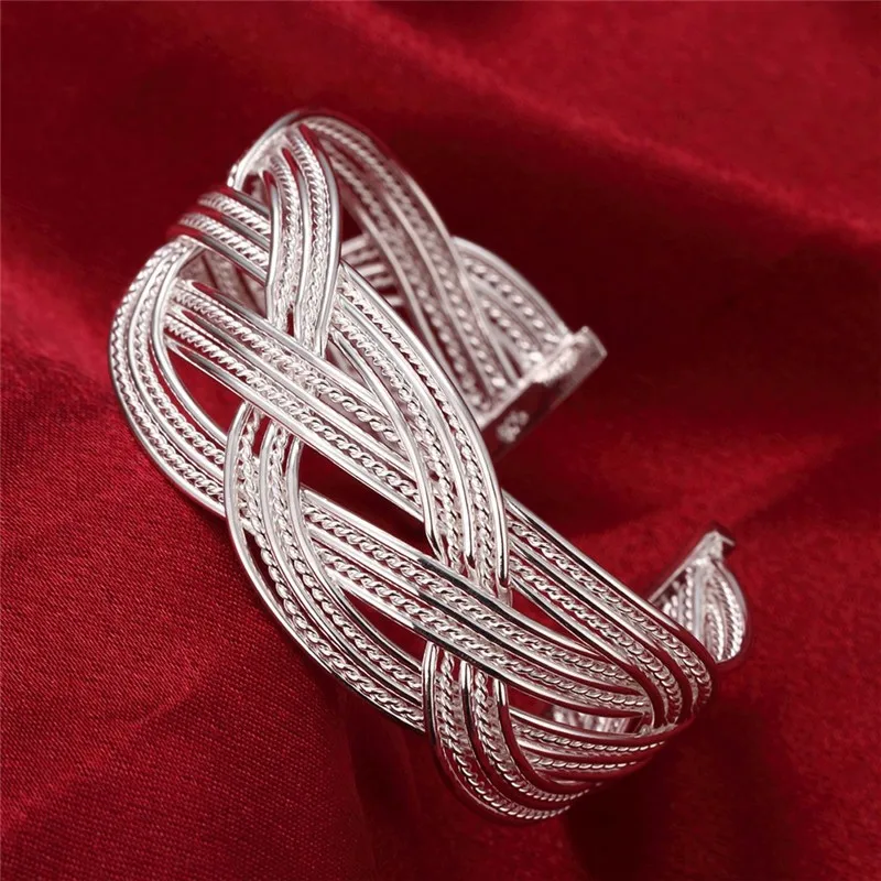 

925 Sterling Silver Elegant Braided Wire Bangle For Women Bracelet Fashion Wedding Party Gift Jewelry National Customs