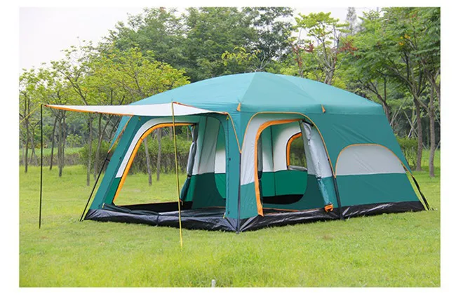 Large Luxury Double Layer 2 Rooms 1 Living Room 5-8 Persons Family Camping Outdoor Waterproof Tent