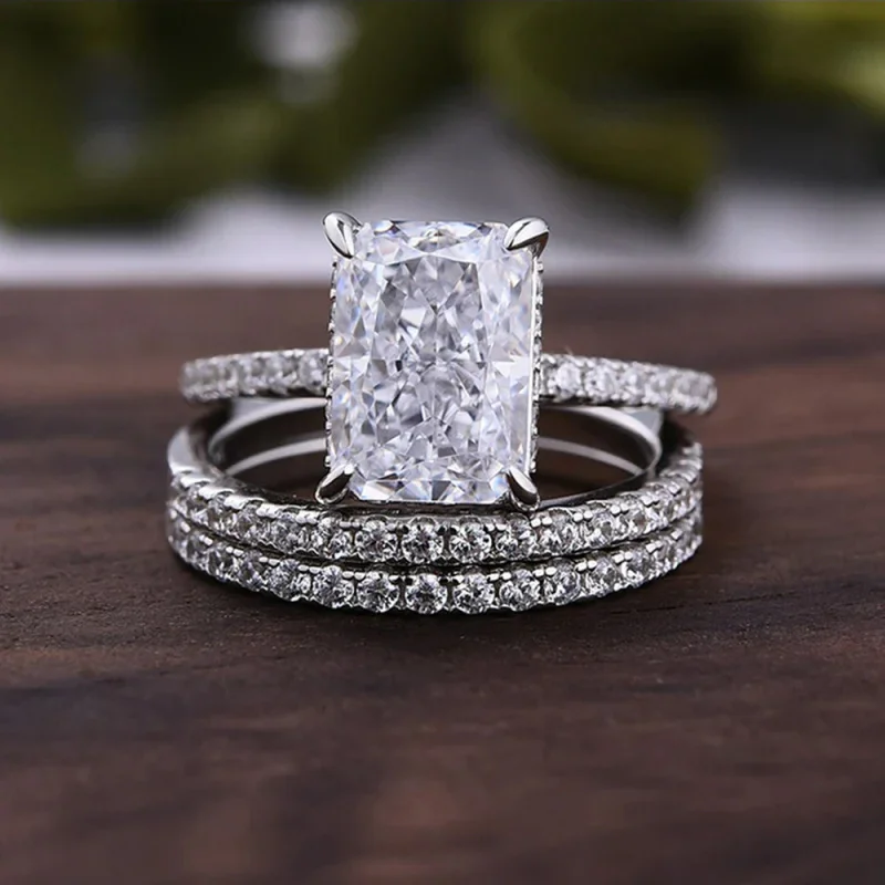 Gold Plated Coppers925Sterling Silver Super Sparkling Ice Flower Moissanite Ring Set High-Quality Light LuxuryinsCustom view 2