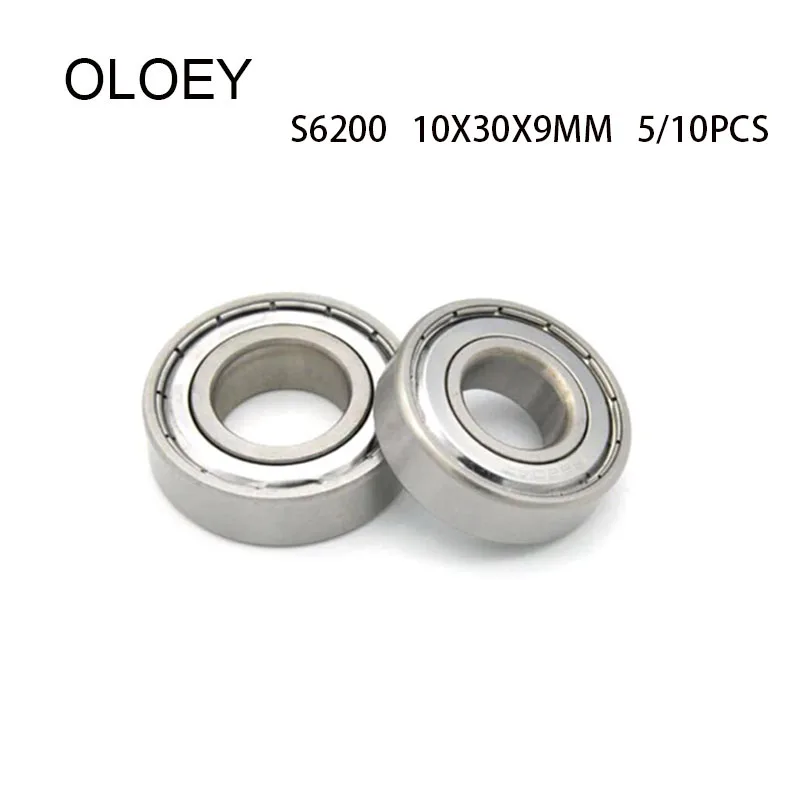 

OLOEY 5/10PCS Stainless Steel ABEC-7 S6200 ZZ 10X30X9MM Deep Groove Ball Bearings Corrosion Resistant Bearings